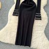 Autumn Spring Women Full Sleeve Luxury Beading Knitted Sweater Party Dress Long Midi Sheath Bodycon Pullover Dresses