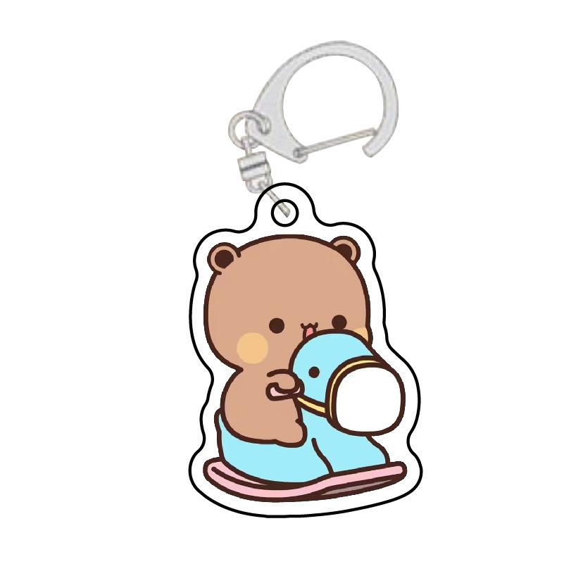 Cute  La bubuDudu Keychain Figure Couple Baby Grey Bear White Panda Key Chain Car Ring Jewelry Gifts Bag Pendant Accessories