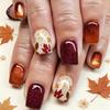Maple Leaf Warm Tone Wearable Square Nails - 24 PCS Removable Nail Art Set