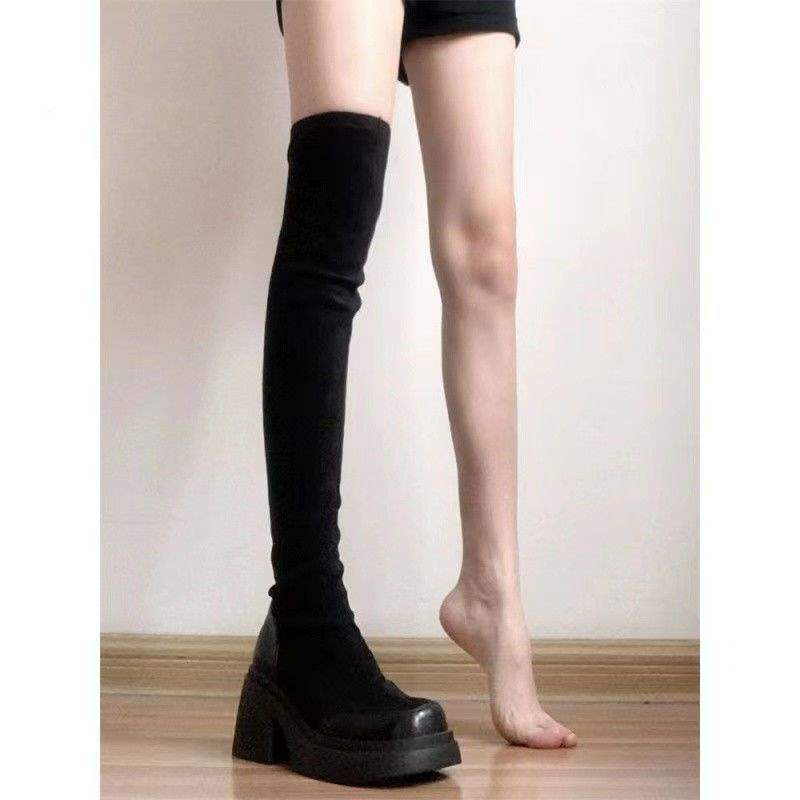 Boots Women's Over-the-Knee 2025 Autumn and Winter New Thick-soled Small Skinny Elastic Suede High Heel Merad Women's Boots