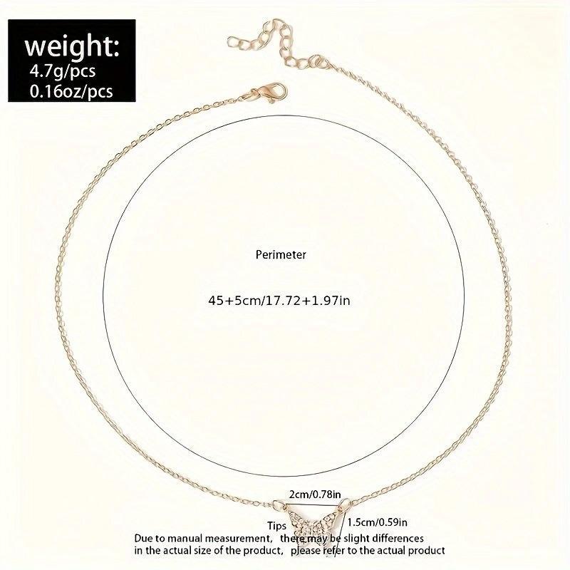 Elegant Rhinestone Butterfly Pendant Necklace Simple Thin Metal Chain Choker Necklace Women's Trendy Party Neck Zircon