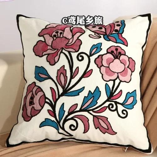 Cotton Ethnic Style Embroidery Pillow Case Car Pillow Cover Sofa Large Cushion Cover 45x45cm Luxury Pillow Case