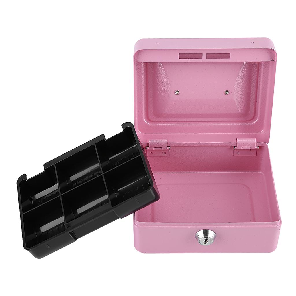 1Pc Mini Portable Steel Petty Lockable Cash Money Coin Safe Security Box Household Pink