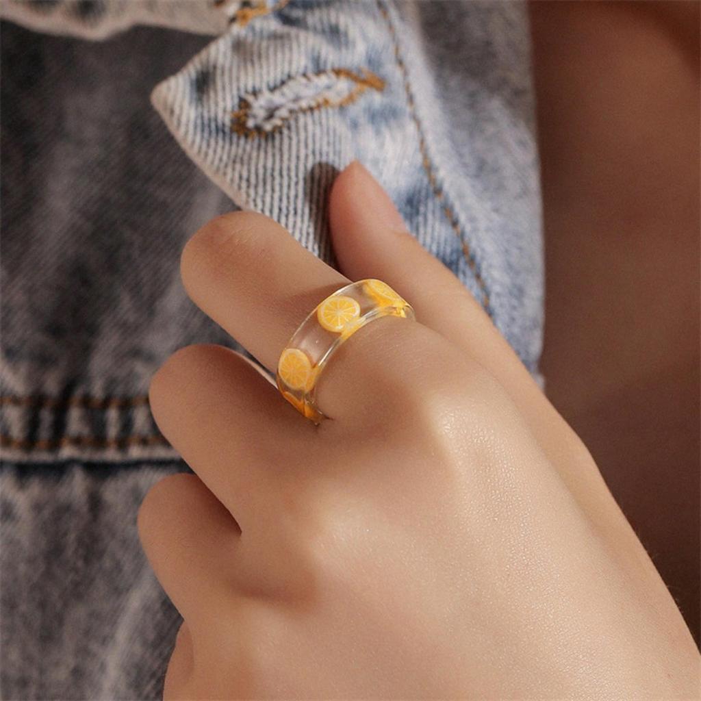 Roztomilý přívěsek Barevné průhledné prsteny Vzor ovoce Pryskyřičné prsteny Trendy Cestování Svatba Šperky na prst Dárky Dámské doplňky