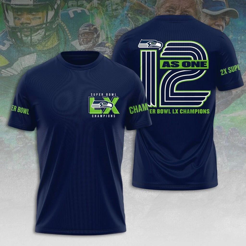 Seattle Seahawk 2025 Super 1Bowl LX Champions 3D Apparel Shirt S-5XL Style10 L