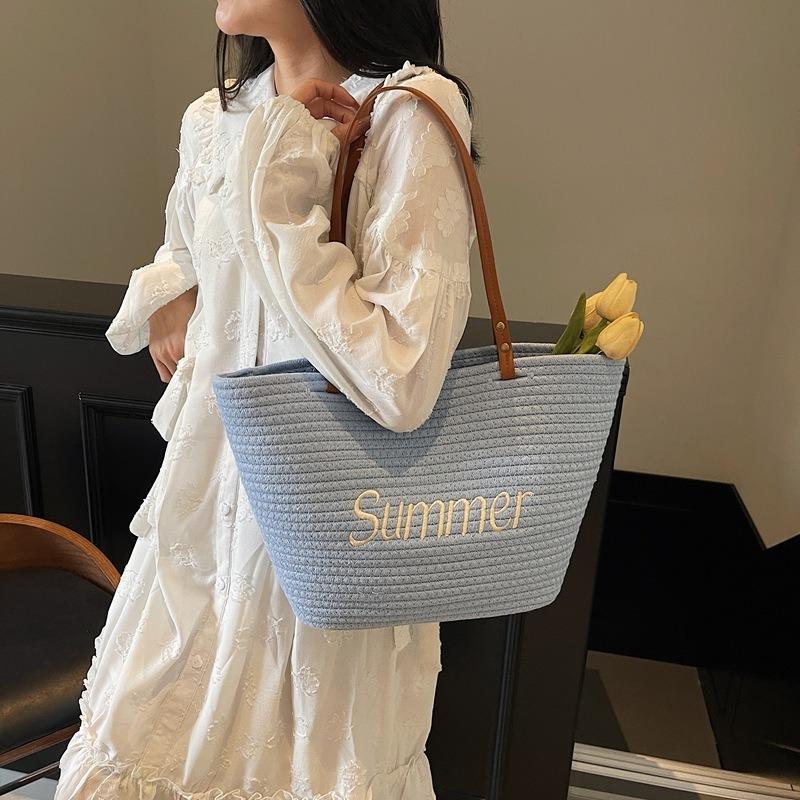 Summer large-capacity woven new simple casual beach bag trendy versatile shoulder tote women's bag