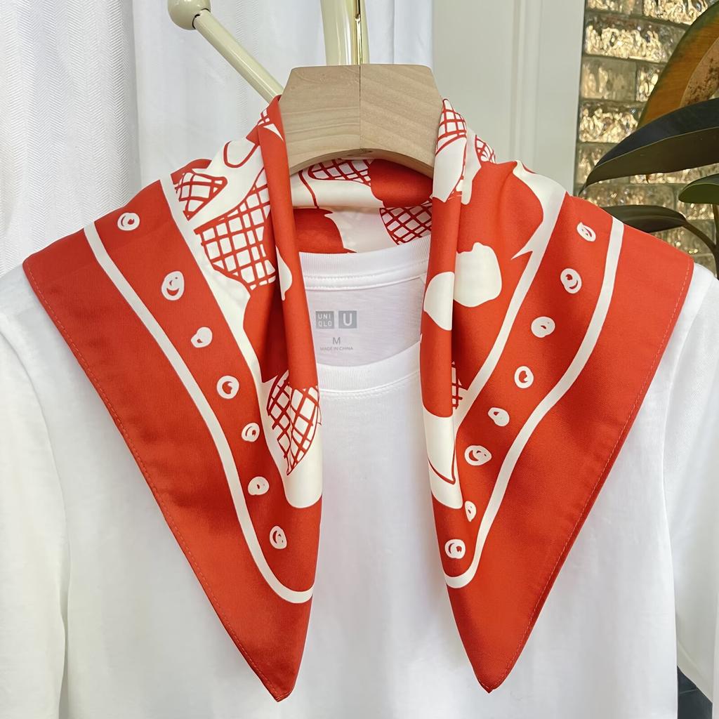New Handmade Printed Flower Square Scarf Small High-end Versatile Sunscreen Scarf Thin Decorative Scarf for Women