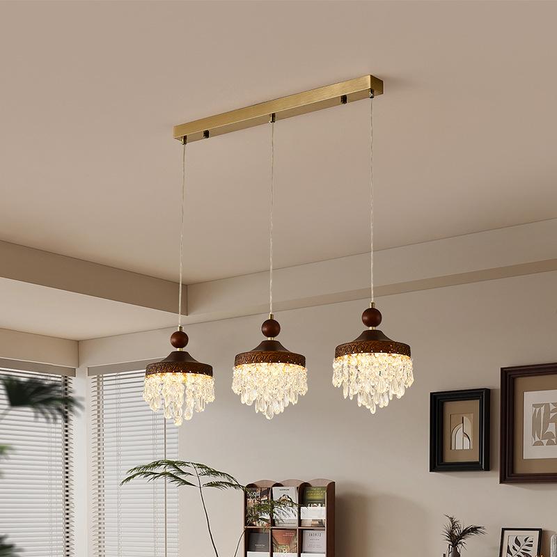 Walnut Retro Chandelier, Eye-Protective Lamp for Chinese Restaurant, Bar, Bedside, or Study.