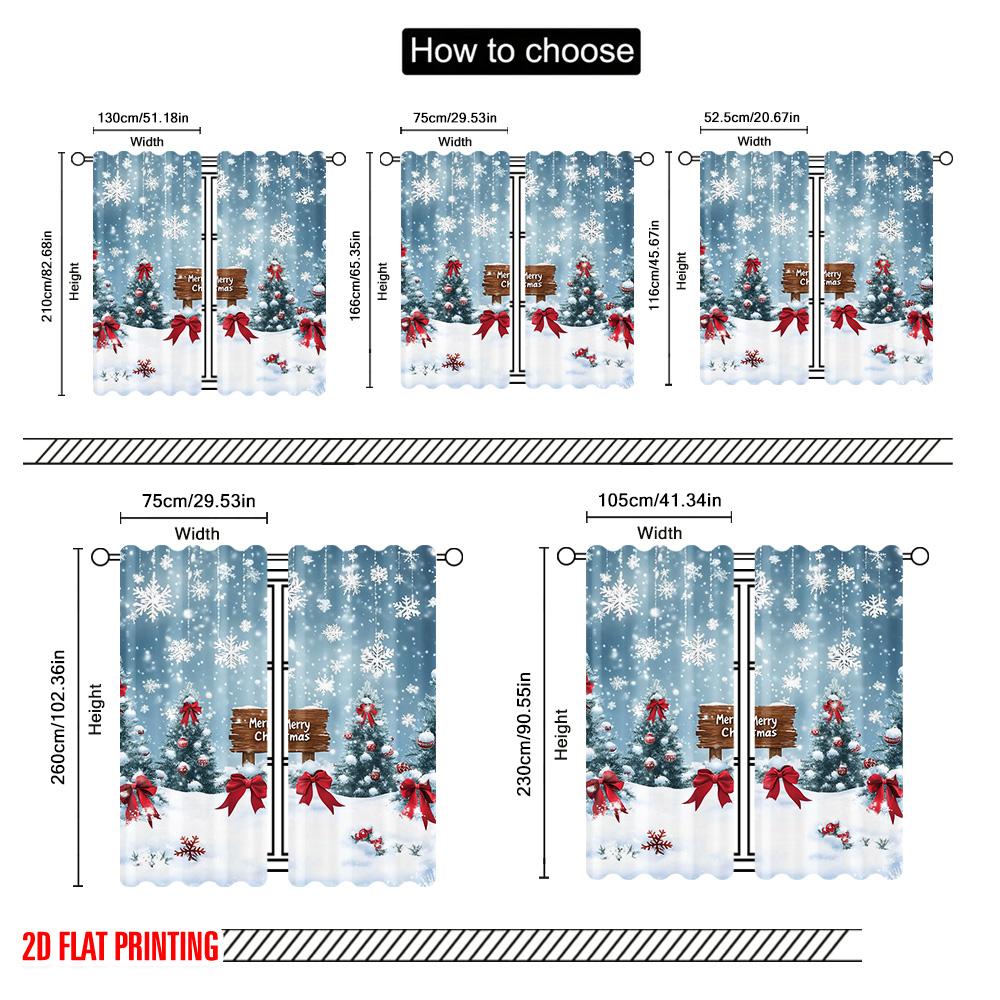 2ks 2D plochý tisk Veselé Vánoce Párty Závěsy Vánoční sněhová lesní scéna Odolný Polyester Bez Elektřiny Párty