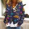 2026 Trending Women's Digital Print V-Neck Cardigan Sweater - Short, Long-Sleeve Design