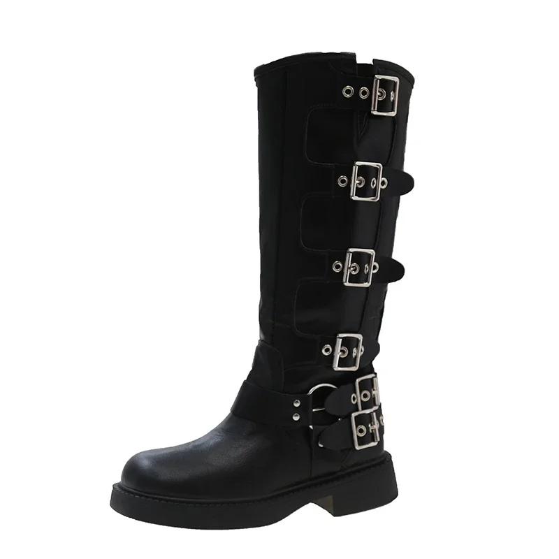 Autumn and Winter 2024 Vintage Boots  Thin Western Cowboy Boot Medium Heel  Leather Boots Cavalry Boots