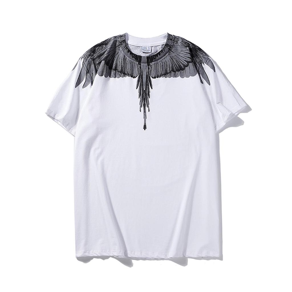 Marcelo Classic Phantom Wings Short Sleeve T-Shirt with Colorful Feathers and Lightning Design