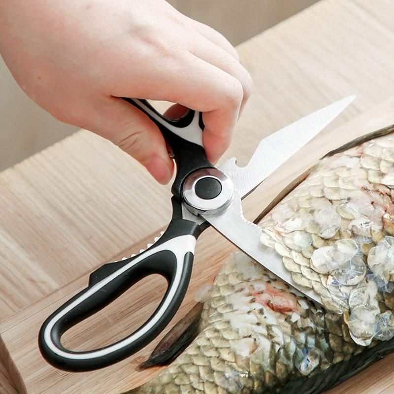 Multifunctional Kitchen Scissors Cutting Knife Plate Stainless Steel Kitchen Meat Cutting Scissors Chicken Bone Opening Bottle