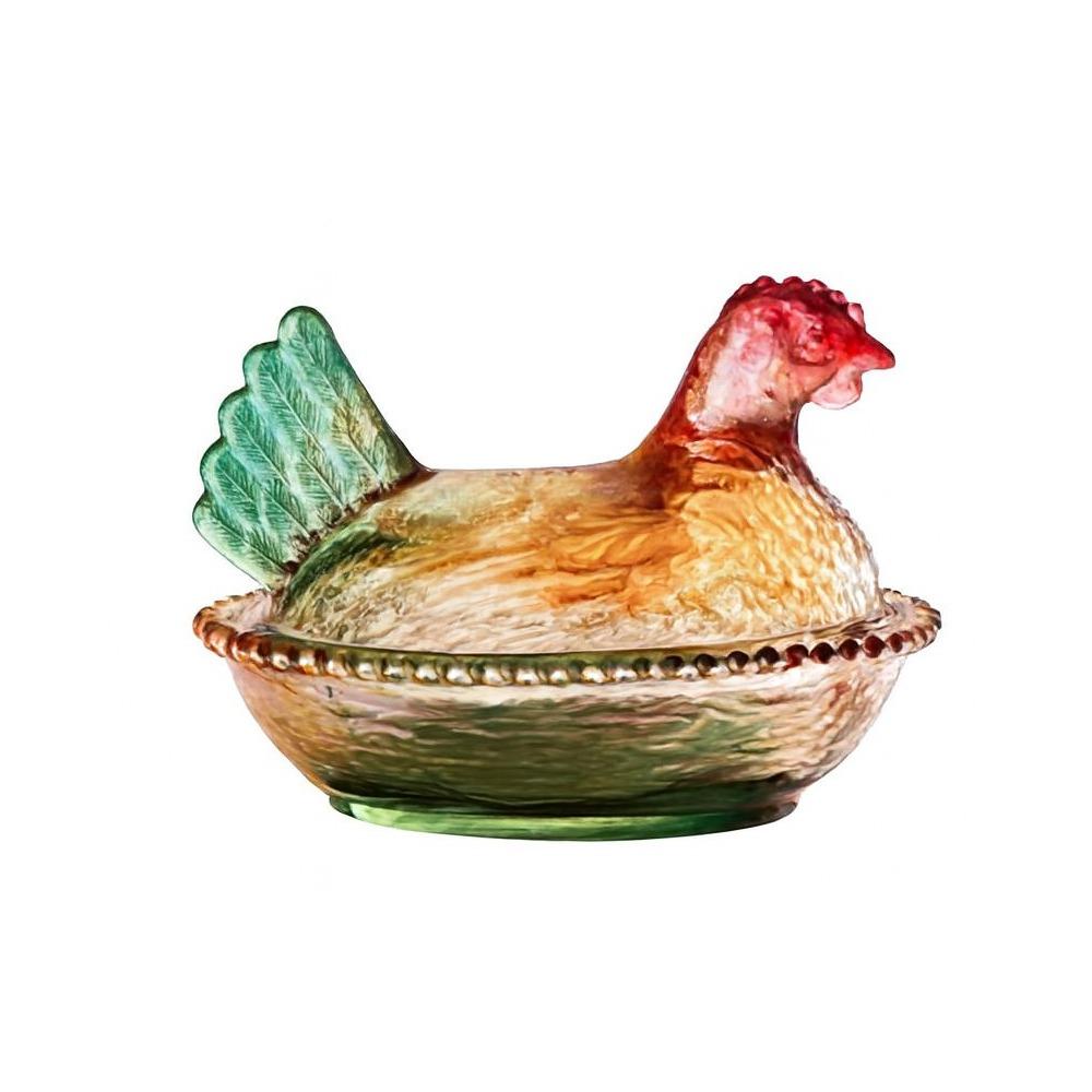 Cute Glass Chicken Shaped Storage Jar Smooth Color Decorative Hen on Nest Candy Dish with Lid Thickening Hen Candy Dish Home