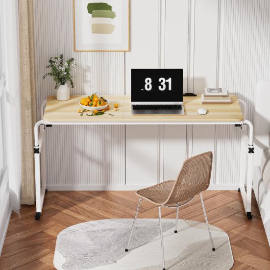 Mobile Overbed Table, Queen Size Over The Bed Desk with Wheels, Height And Length Adjustable Tilting Laptop Desk for Hospital And Home Use