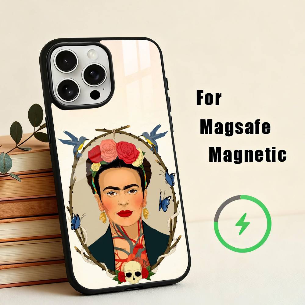 F-Frida-A K-Kahlo-g A-Art Pouzdro na telefon Pro iPhone 17,16,15,14,13,12,Plus,Pro,Max pro Magsafe Magnetické Bezdrátové Nabíjení