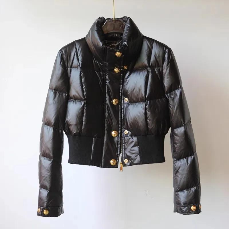 

Женский зимний темпераментный топ с воротником-стойкой, приталенный, с длинным рукавом, толстая и теплая короткая куртка S чёрный