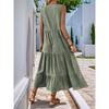 VEZFAA Women's Fashion Summer Spring Solid Color Print Sleeveless V-Neck Loose Waistline Casual Dresses