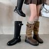 2025 New Wasteland Wind Wrinkled Pile High Boots But Knee Retro Old Long Boots Round Head Martin Boots Women