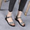 2025 New Summer Flat-soled Sandals Women's Soft-soled Women's Shoes with Rhinestones Summer Versatile Shoes Low-heeled Mother Shoes