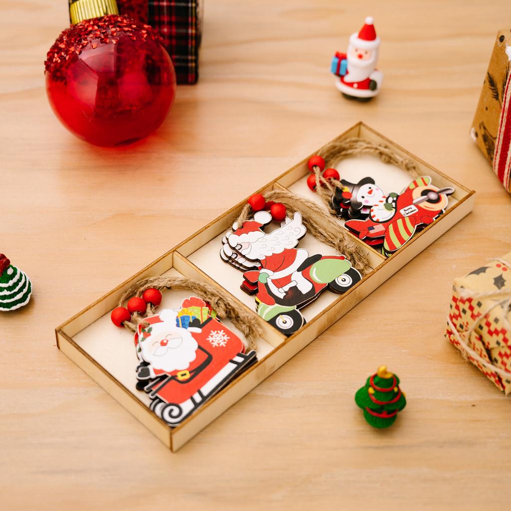 Unique Three-compartment Wooden Christmas Ornament Box In Playful Cartoon Style