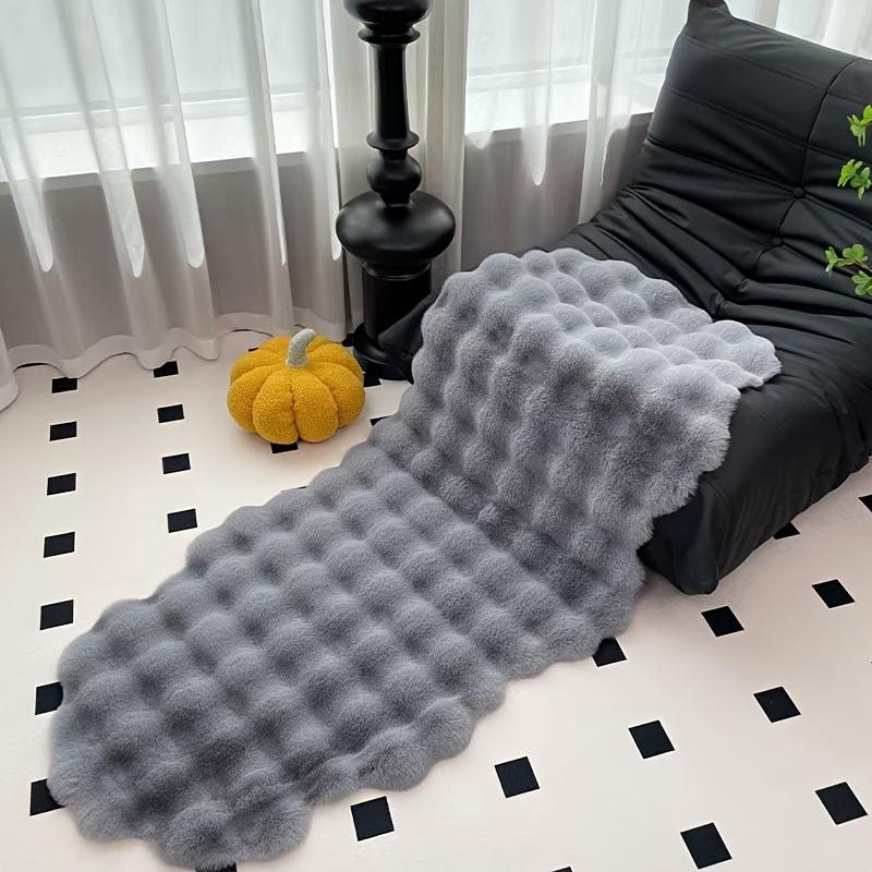 Wave Pattern Soft Faux Rabbit Fur Area Rug Non-Slip Carpet for Living Room, Bedroom, Office, and Porch Decor - Moisture Barrier Lightweight Irregular