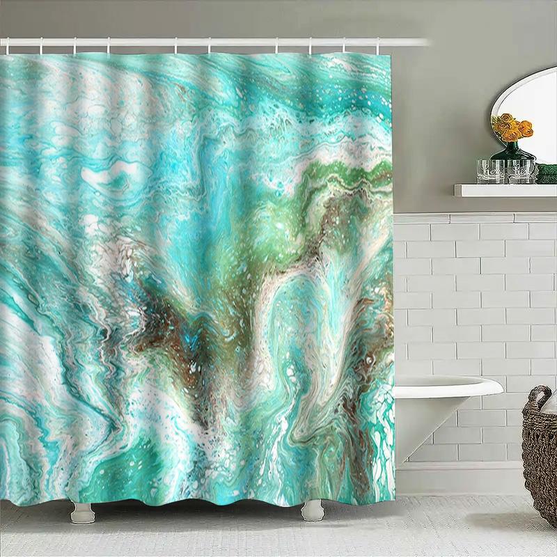 Luxury Bathroom Decor Shower Curtain with Blue Green Marble Print Waterproof Fabric for Home Decoration 72x84 (Blue Marble)