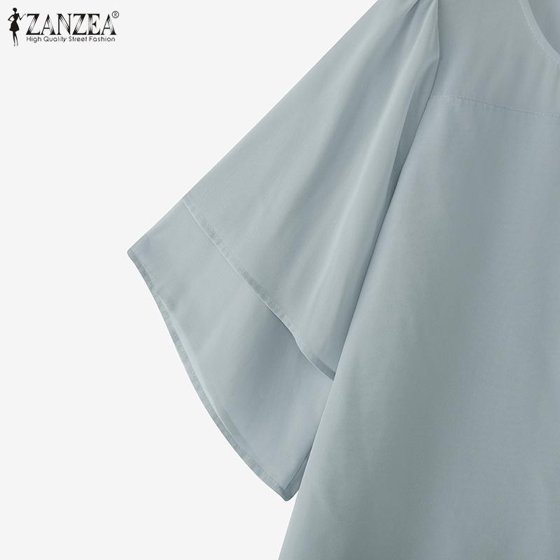 ZANZEA Women Casual Round Neck Ruffles Sleeve Loose Blouse