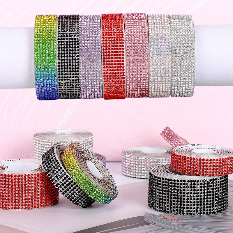 Color Rhinestone Diamond Strip Diy Accessories Row Diamond Tape Diamond Strip Diamond Sticker Self-Adhesive Jewelry Adhesive Clothing Accessories
