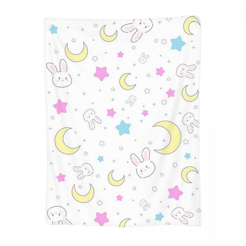 Crescent Moon And Bunny Rainbow Pattern Blankets Throw Blanket Lightweight Throw Blankets for Bedding Throws Bedspread Quilt
