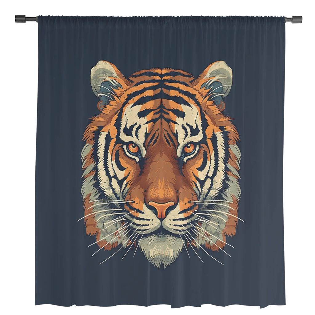 Tiger Headed Animal Sheer Curtains For Living Room Bedroom Tulle Curtain For Kitchen Voile Curtain Blind Panels