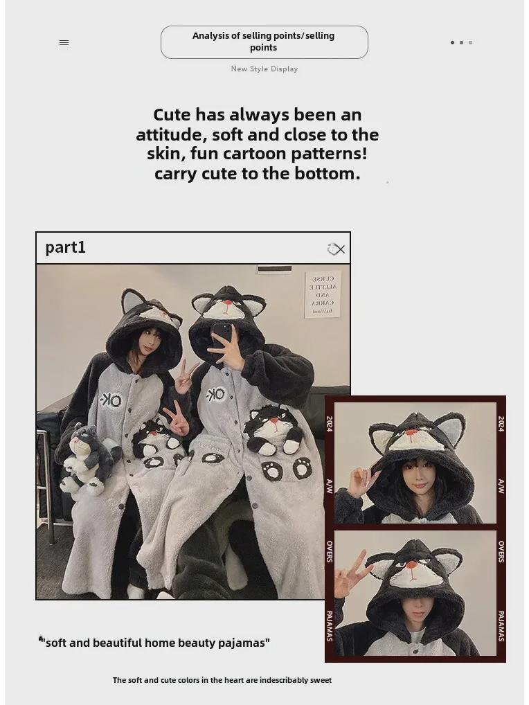 Winter Panda-Pyjama-Set für Paare: Korallfleece Damen Nachthemd & Herren Flanell Homewear