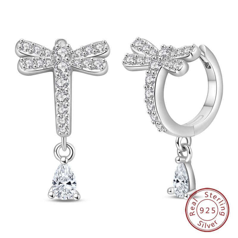 Inlaid Zircon Earrings 925 Silver Minimalist Butterfly Dragonfly Cute Claw Hoop Earrings Women Exquisite Party Jewelry
