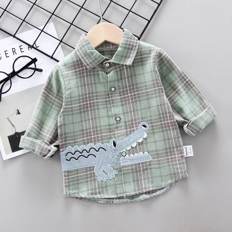 Boys Long Sleeve Plaid Button-Up Shirt for Spring and Autumn