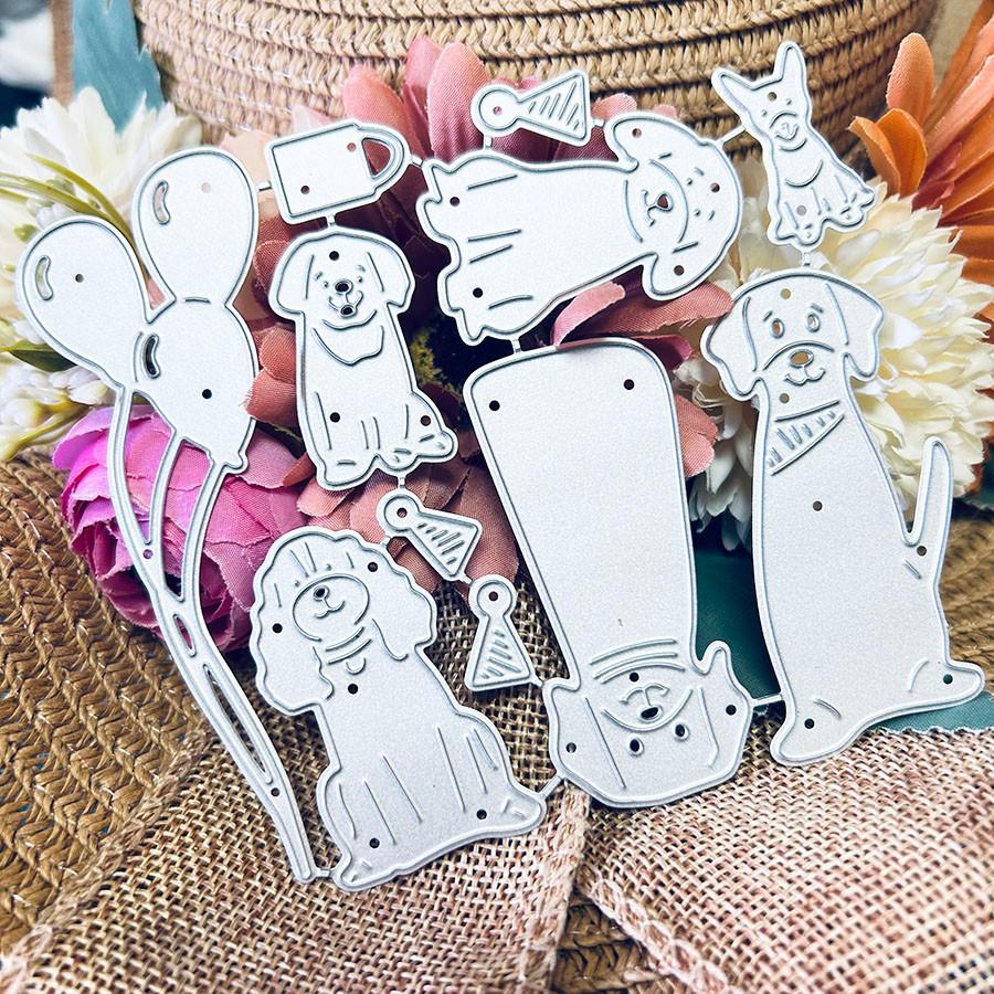 2 Stück/Los Hunde Stanzformen für Kartenherstellung, Welpen Metallschneidformen, Metallstanzform, Scrapbooking Stanzformen, DIY geätzte Prägeschablone für Bastelarbeiten