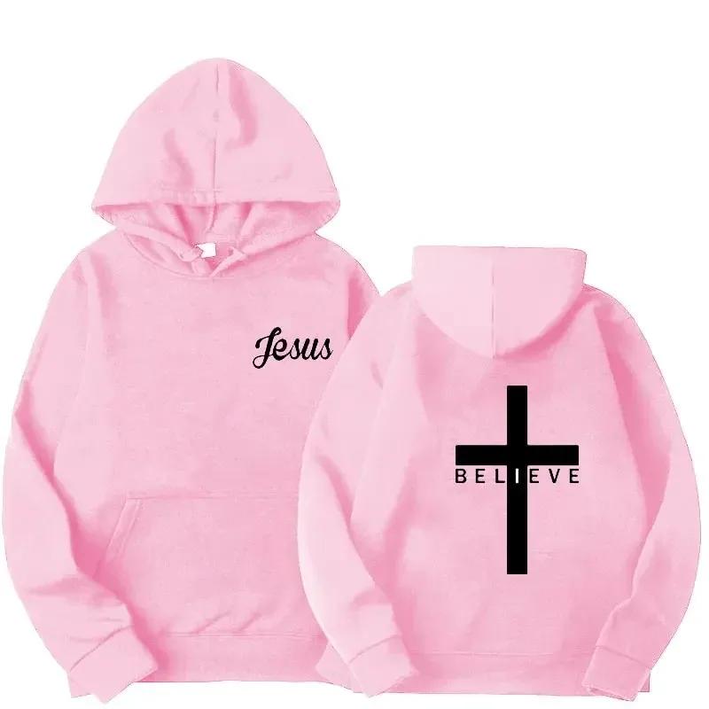Men's "Believe in The Crucifixion Jesus" Printed Hooded Shirt, Trendy and Cool