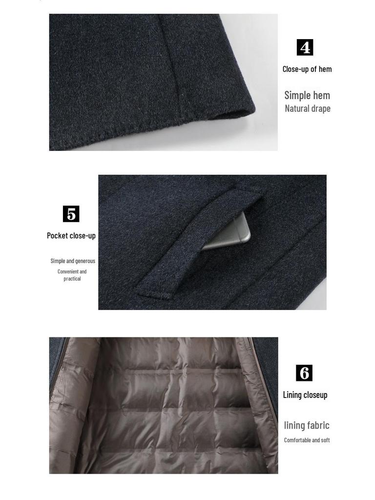 Brand Men's Double-Sided Cashmere Winter Coat, Mid-Length, Business Casual with Detachable Lapel