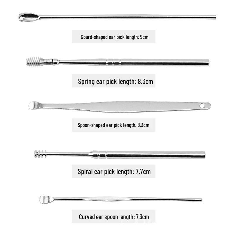 Stainless Steel 6-Piece Spiral Ear Pick Multifunctional Cleaner Set