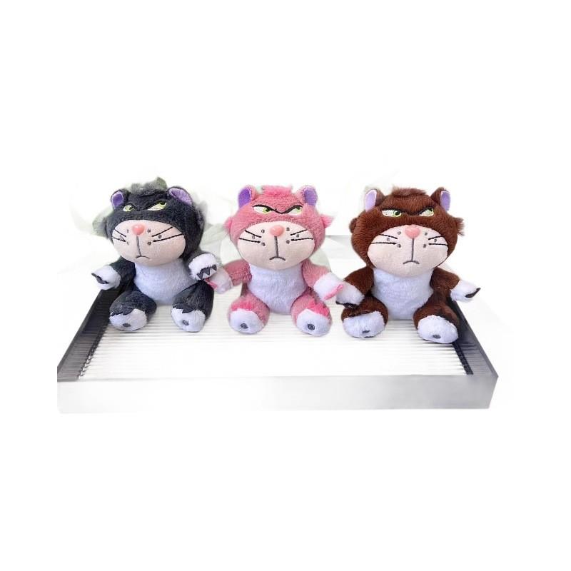 Cartoon Cuddly Lucifer Cat Plush Keychain Fun Gray Pink Brown Bag Charm Pendant