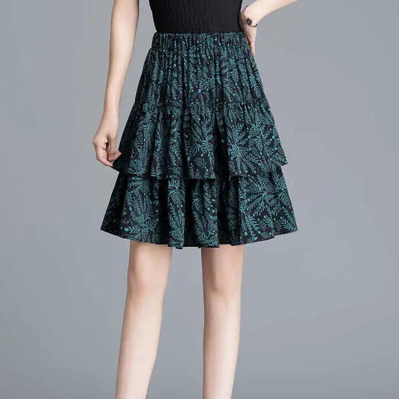 

Женская винтажная юбка с эластичной талией и принтом зеленых листьев, с оборками M зелёный