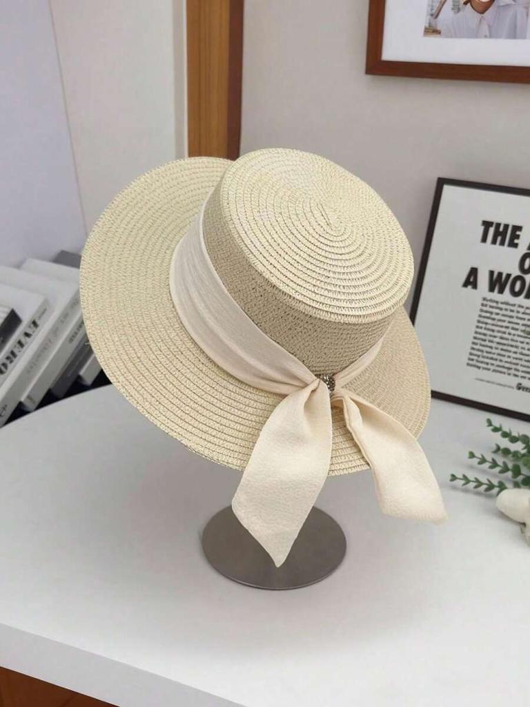Womens Straw Sun Hat With Bow Ribbon For Beach Holiday Travel Summer