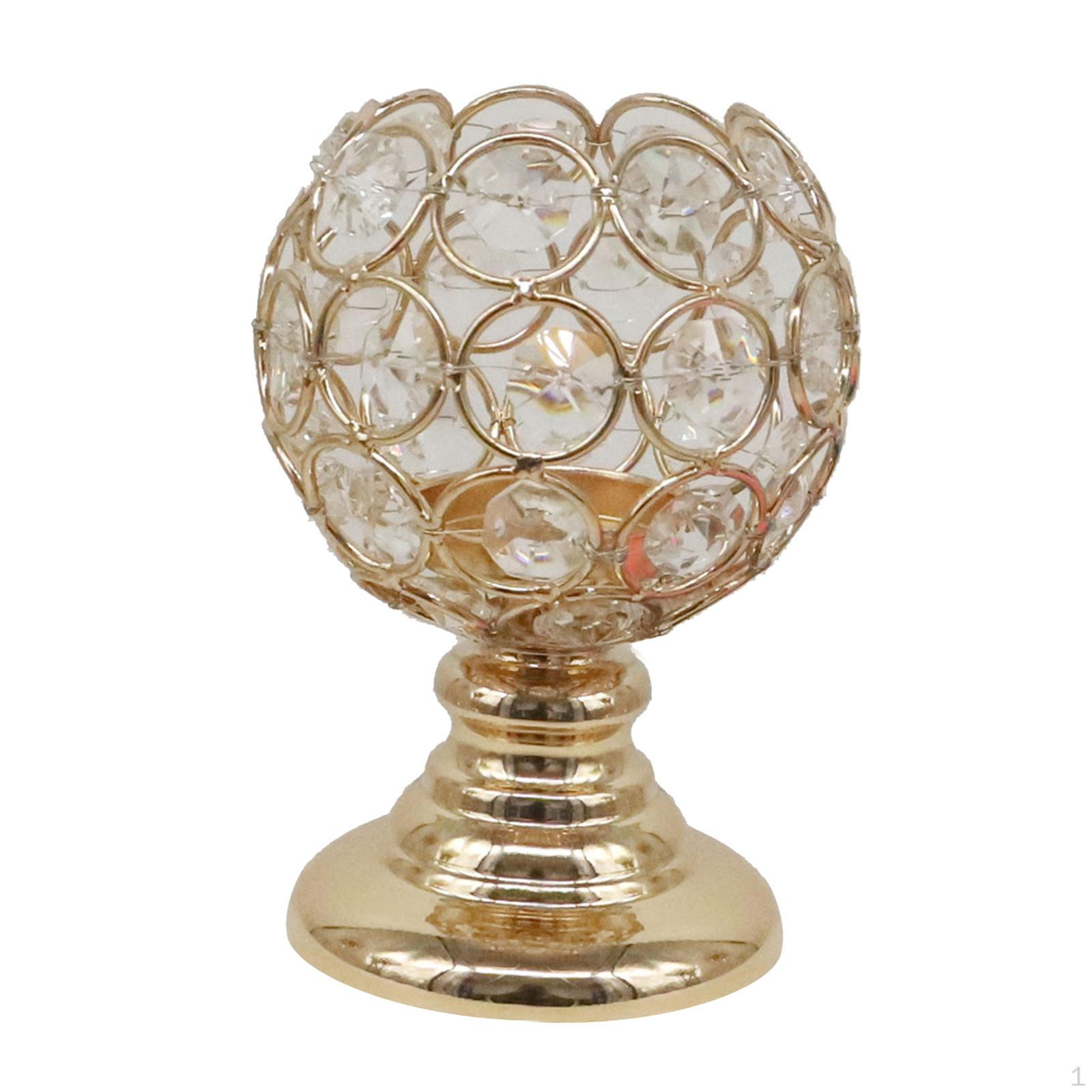 Crystal Candelabra Taper Candle Holder, Modern Candlesticks for Home Wedding Decor 8.5x11.5cm Golden