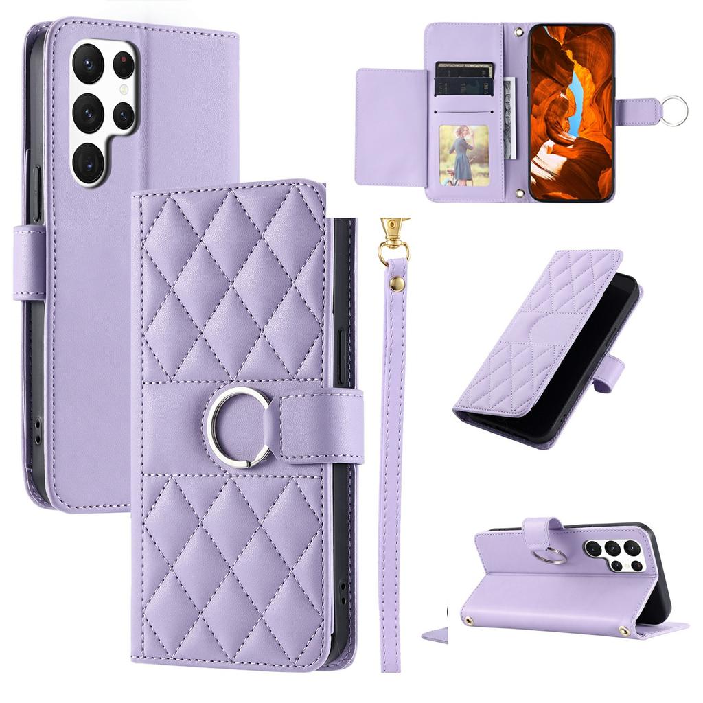 For Samsung Galaxy S24 Ultra Crossbody Leather Case Ring Buckle Wallet Stand Rhombus Mobile Cover