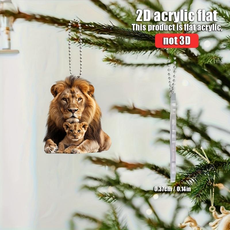 Płaski akrylowy wisiorek 2D z podwójnym lwem - dekoracja do samochodu, domu, akcesoria do plecaka, breloczek, idealny prezent dla miłośników zwierząt