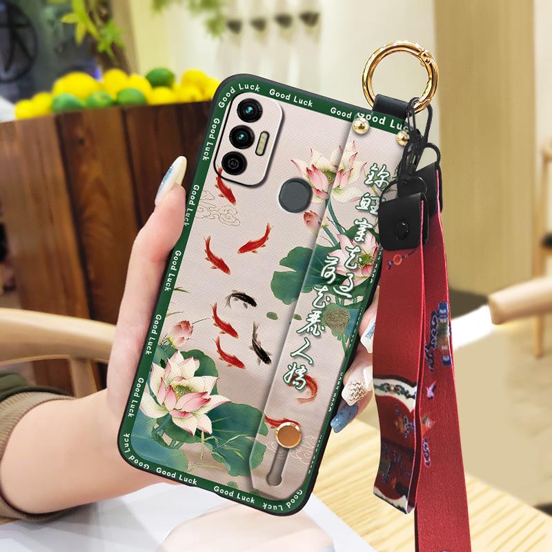 Anti-dust Soft Case Phone Case For Tecno Spark 7/Spark7T Protective Wrist Strap Fashion Wristband Ring Dirt-resistant