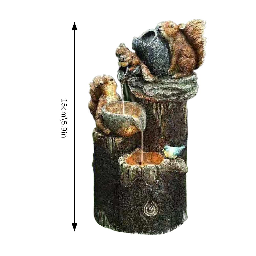 Kachna Solární Energie Veverka Pryskyřičná Fontána Zahradní Design S LED Světlem Zahradní Dekorace Veverka Fontána Vodopád SochaDec