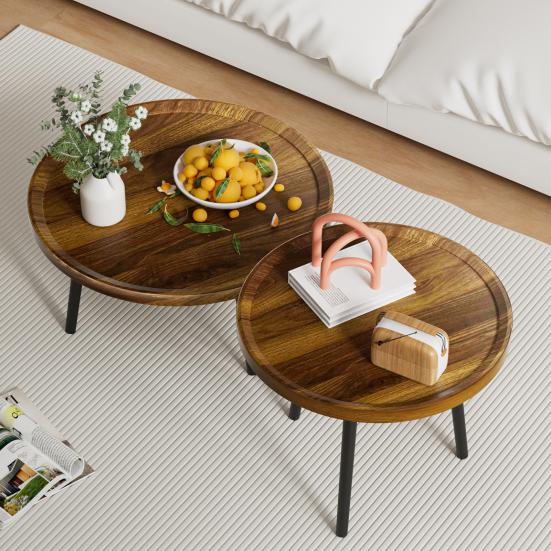 Tea Table Combo, Coffee Table Set, Round Side Table Set in 2 Sizes, Easy Assembly Nesting Coffee Tables, Mid Century Round Coffee Table