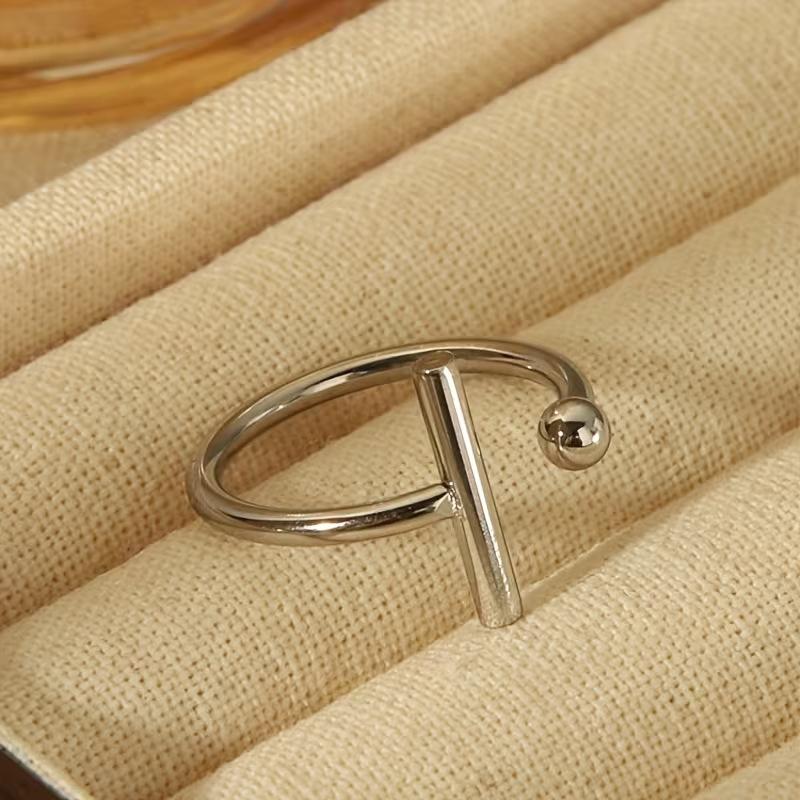 Creative Stainless Steel Rectangular Geometric Adjustable Rings for Women Luxury Metal U-Shaped Line Hollow Ring Party Jewelry