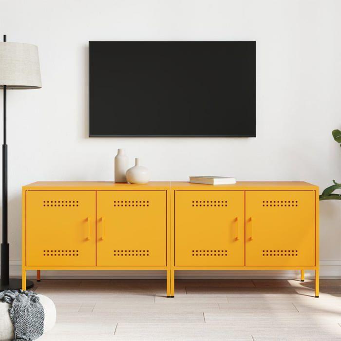 VidaXL Meubles TV 2 pcs jaune moutarde 68x39x50,5 cm acier, support TV, buffet TV, meuble multimédia, banc TV, armoire hifi, 842941