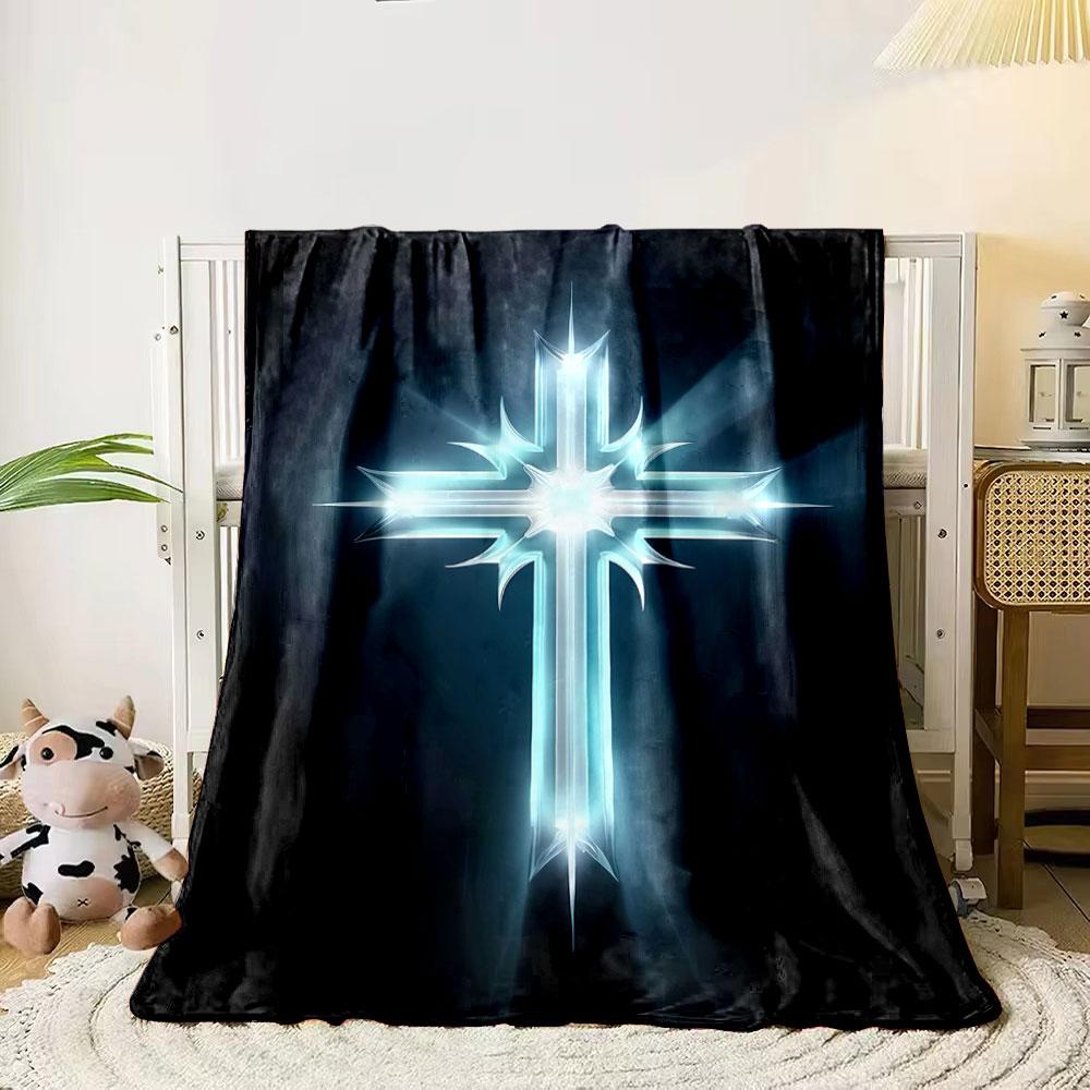 

A glowing, spiked cross-shaped pattern with radiant light beams emitting. for all seasons blanket lunch break throw gift 80cm x 120cm